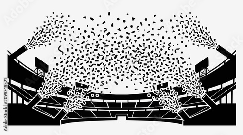 Black and white illustration of a crowded stadium.