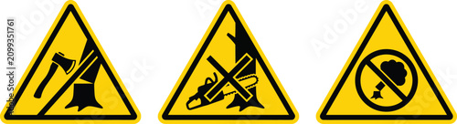 No Tree Cutting Prohibition Sign Set - Deforestation Warning Silhouette