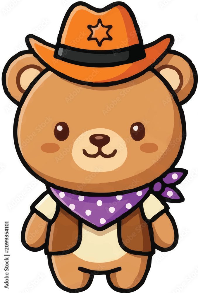 Fototapeta premium Cartoon bear wearing cowboy hat.