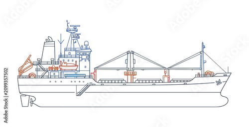 Foto Cargo Ship Outline Vector Illustration