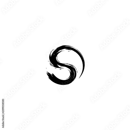 Black ink brush stroke vector letter s design element icon