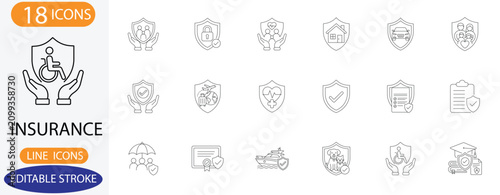 Insurance and life protection line icon set, Editable Stroke Icons.