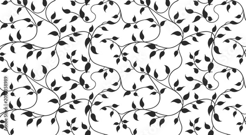 Billede på lærred Abstract Botanical Pattern: A delicate black and white pattern of entwined vines and leaves, evoking organic elegance