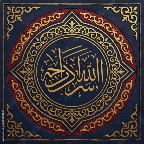 Golden Arabic Calligraphy with Elegant Islamic Geometric Patterns on Dark Luxury Background