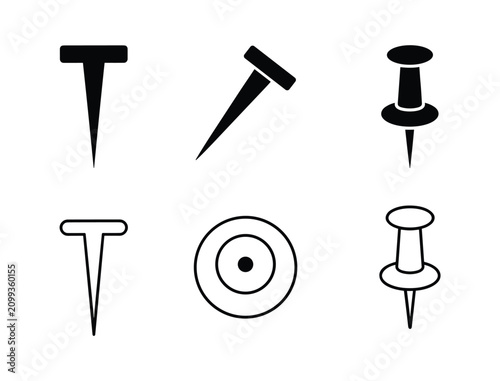 Canvastavla Set of Thumbtack Icons: A collection of diverse thumbtack and pushpin graphic elements