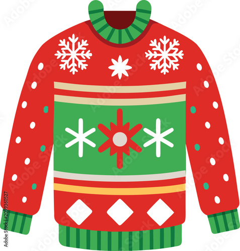 Red Ugly Christmas Sweater with Snowflakes white background