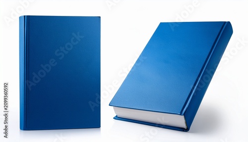 blank blue closed book mockup two angles isolated on white background education and reading concept