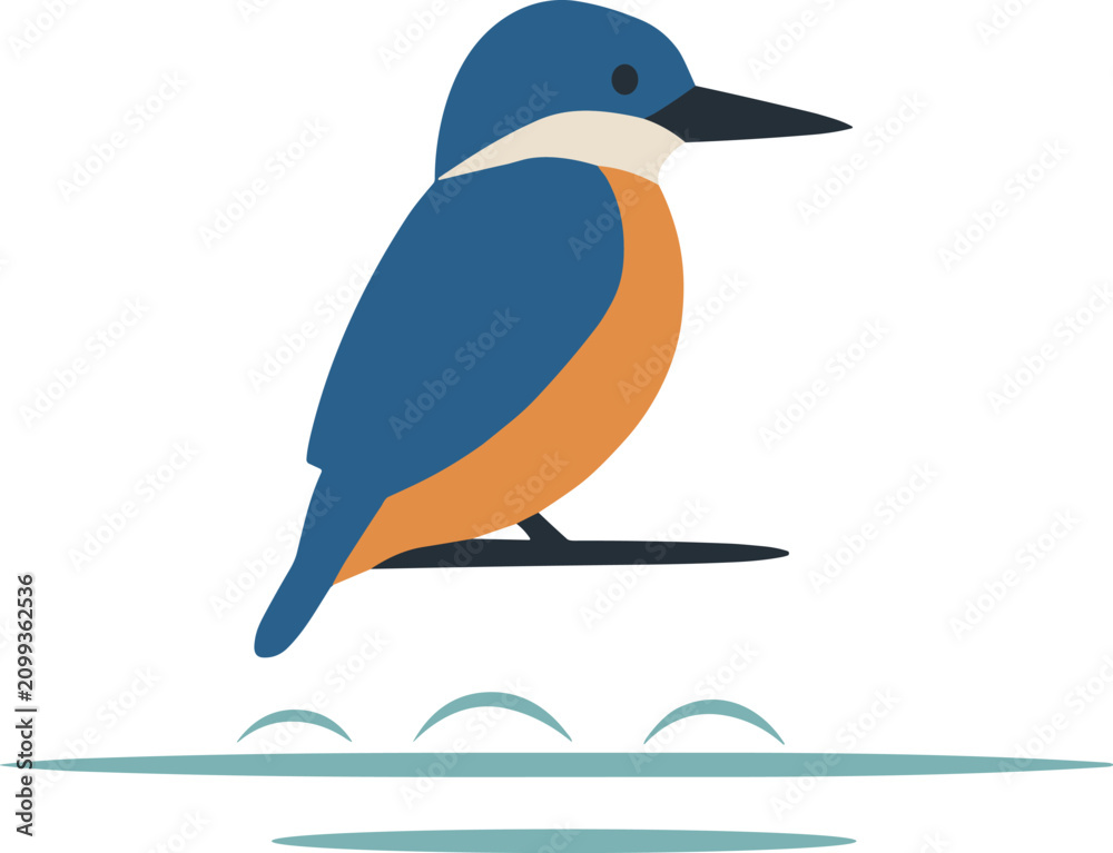 Obraz premium Minimalist flat of a kingfisher bird above water animal vector illustration EPS PNG file