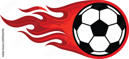 Canvastavla Flaming soccer ball icon with blazing fire trail in dynamic flat vector style fo