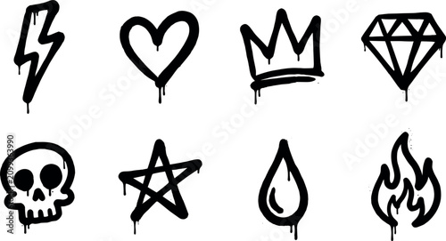 Foto Dripping Urban Graffiti Vector Art Pack with Spray Painted Black Lightning Heart
