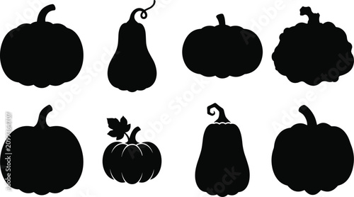 Fotografía Set of various pumpkin and squash silhouettes including gourds for Halloween and