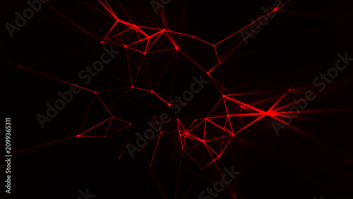 An abstract digital network of glowing red lines and nodes against a black background. The illustration conveys the concept of high-speed data transfer. Suitable for topics such as communications, blo
