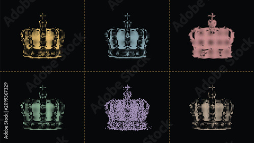 Canvastavla Halftone crown royal symbols set in various colors featuring dotted regalia pattern texture
