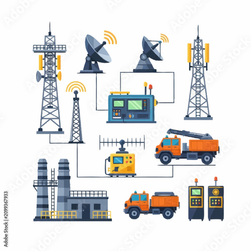 Telecommunications and industrial infrastructure illustration.