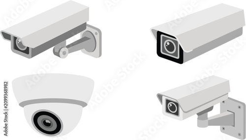 Isometric security camera icons collection, CCTV surveillance system vector illustration editable monitoring equipment technology design set