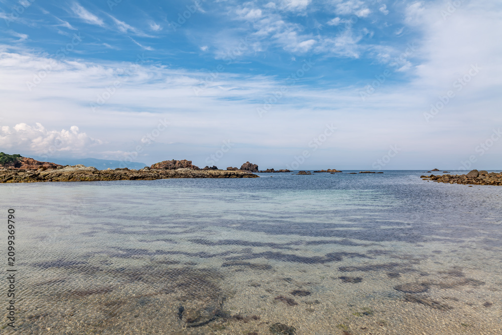 Fototapeta premium Ikenodan Beach. Cape Tsumeki, Shimoda city, Izu Peninsula,Shizuoka Prefecture, Japan. Igneous rocks (Andesite & Basaltic Andesite Lava & Pyroclastic rock)