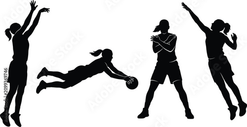 Obraz na płótnie Women's Volleyball Player Silhouette Collection Featuring Serving Digging Passin