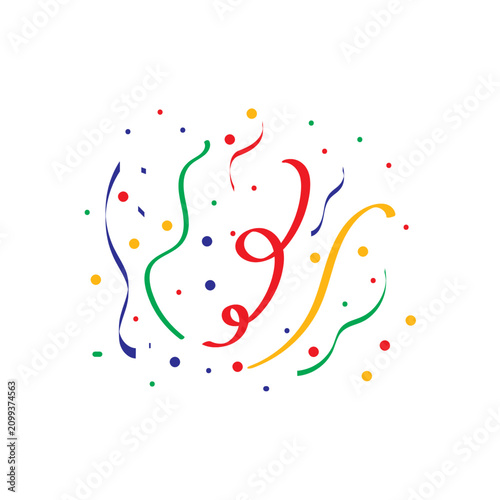 Canvas Print Colorful Party Streamers, Festival Ribbon Swirls, and Falling Confetti Silhouett