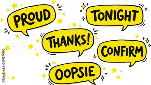 фотографія Vibrant icon sat collection hand drawn yellow speech bubbles with positive words