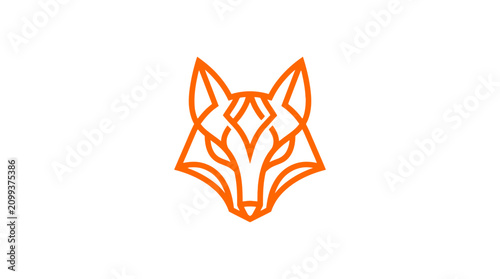 Quadro su tela Orange geometric fox head logo design on white background.