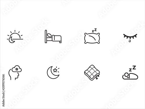 Canvastavla Sleep and rest icons set with various symbols and objects