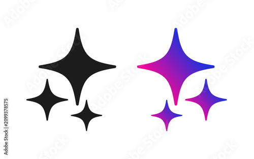 Generative AI Sparkle Icons Purple Gradient and Black Star Symbols