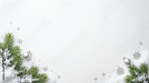 Green pine tree branches in corners for christmas holiday frame design