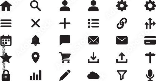 Konstfotografi Interface icons provide a comprehensive set of navigational and functional symbols for modern software applications