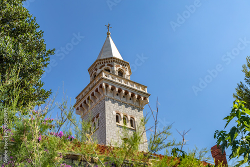 Konstfotografi Historic Bell Tower of the Old Parish Church in Kastel Sucurac, Dalmatia, Croati