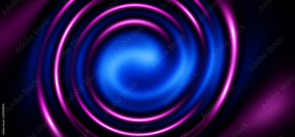 Naklejka premium Abstract Purple and Blue Spiral Glow Background with Neon Circular Waves, Perfect for Banners, Posters, Headers, Wallpapers and Presentations