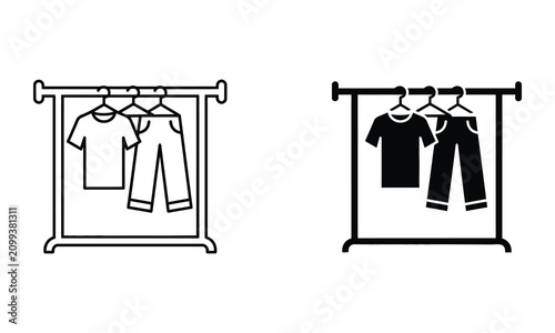 Premium Clothing rack with garments icon set Vector Icon Isolated on White Background