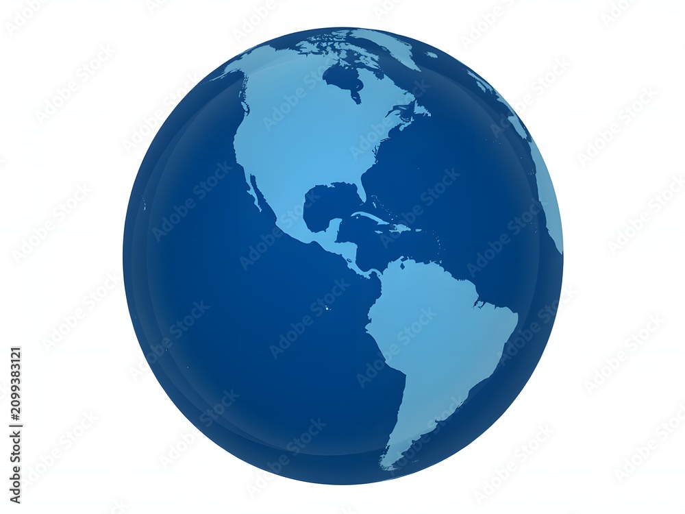 Fototapeta premium Blue Earth globe illustration for global concepts and travel, isolated on white background