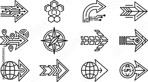 Obraz na plátně Technology arrows and navigation symbols depict modern digital connectivity and global positioning systems