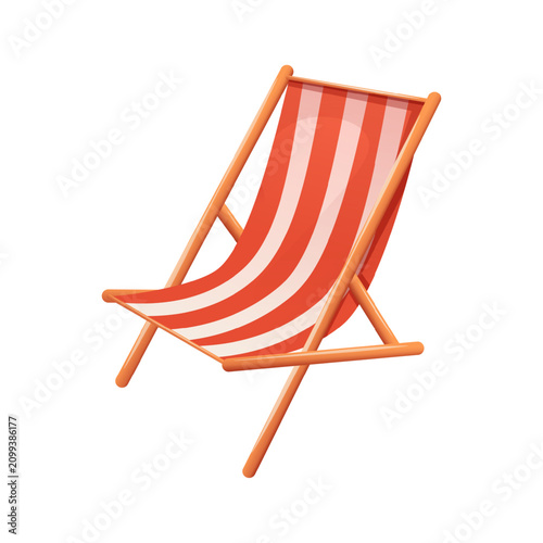 Striped deck chair on a white background. Isolated vector illustration. Beach furniture for relaxation.