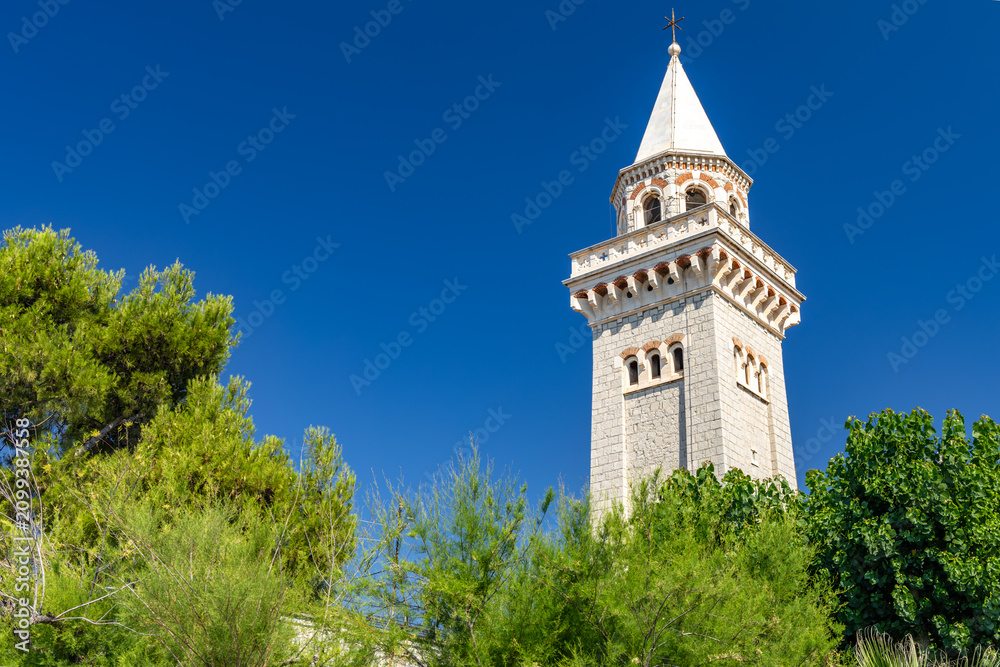 Obraz premium Historic Bell Tower of the Old Parish Church in Kastel Sucurac, Dalmatia, Croatia