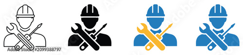 Fotografía Construction Worker Icon Set Featuring Builder Engineer Hard Hat Industrial Labo