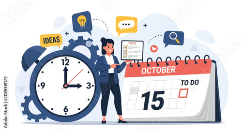Businessman managing time with clock and calendar concept.