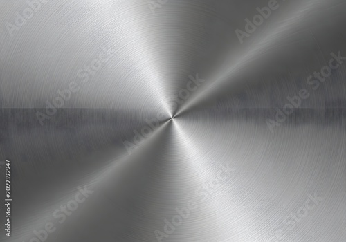 Abstract background of circular brushed stainless steel metal texture with light