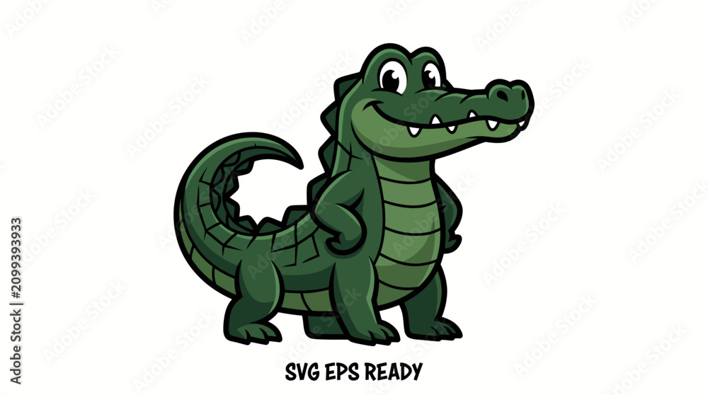 Fototapeta premium Smiling green cartoon crocodile
