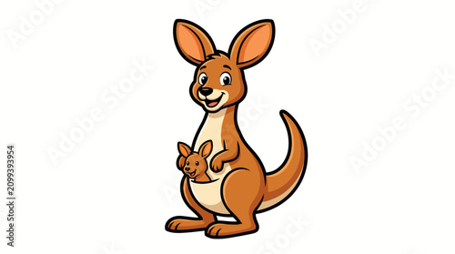 Fotografie Cute cartoon kangaroo with joey