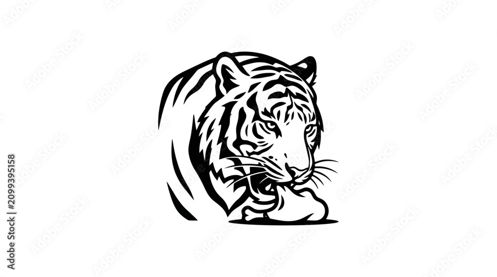 Fototapeta premium Black and white tiger head illustration.