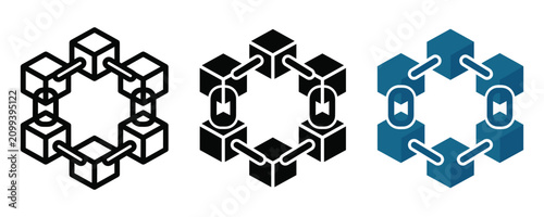 Cuadro en lienzo Blockchain connected block chain network icon set with blocks chain black white