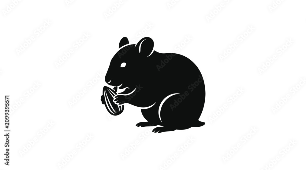 Fototapeta premium Black silhouette of a rodent holding food.
