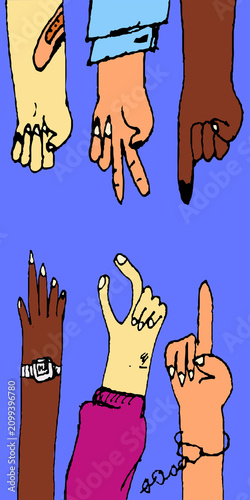 Diverse Multicultural Hands Illustration for Unity and Inclusion Concept