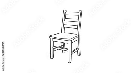 Schilderij op canvas Simple wooden chair with a slatted backrest in a minimalist line art style illustration on a white background