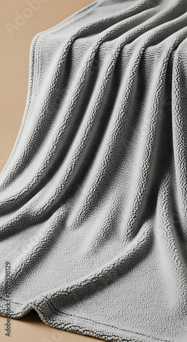 Soft grey fleece blanket with cozy texture draped in elegant folds on a neutral background