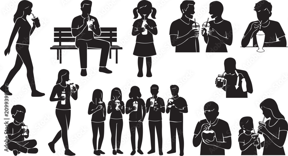 Naklejka premium Black silhouettes of people. Diverse group icons.