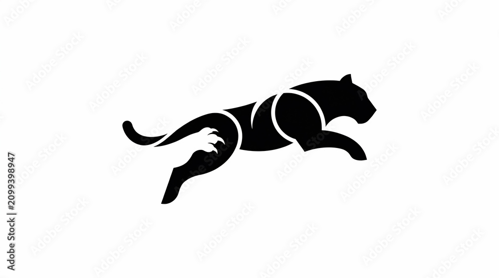 Fototapeta premium Stylized leaping tiger logo design vector silhouette 