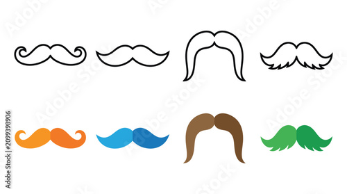 Schilderij op canvas Variety Of Mustache Shapes Colorful Vector Illustration Silhouette