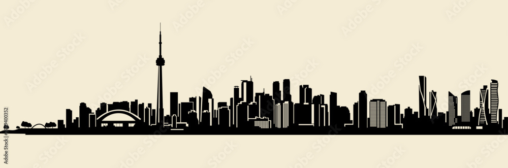 Fototapeta premium Minimalist black silhouette vector of the Toronto city on a light beige background. Perfect for travel and urban design.